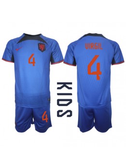 Nizozemska Virgil van Dijk #4 Dječji Gostujuci Dres kompleti SP 2022 Kratak Rukavima (+ kratke hlače)